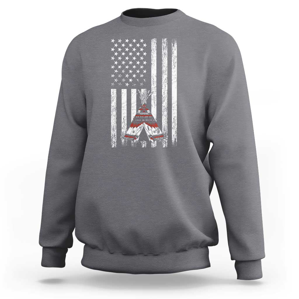 Teepee Pocket Native American Sweatshirt American Flag Native Feather Pride Month Indigenous