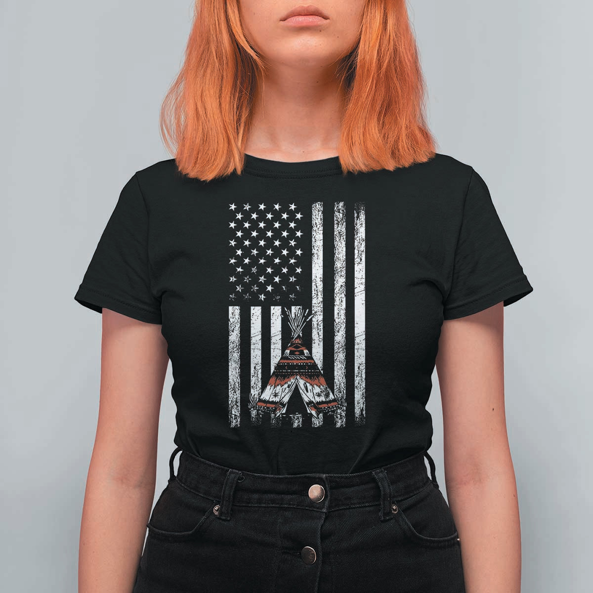Teepee Pocket Native American T Shirt For Women American Flag Native Feather Pride Month Indigenous