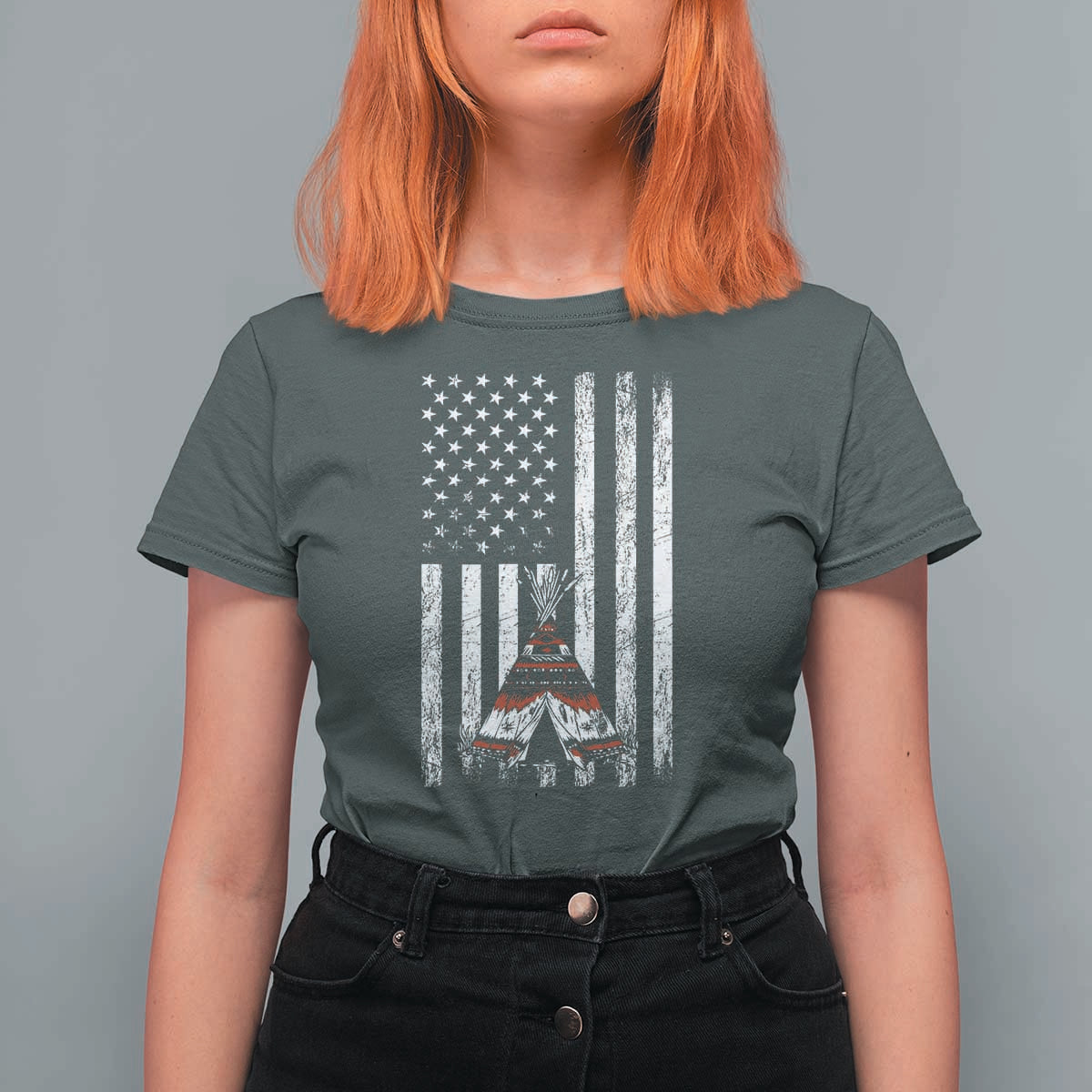 Teepee Pocket Native American T Shirt For Women American Flag Native Feather Pride Month Indigenous
