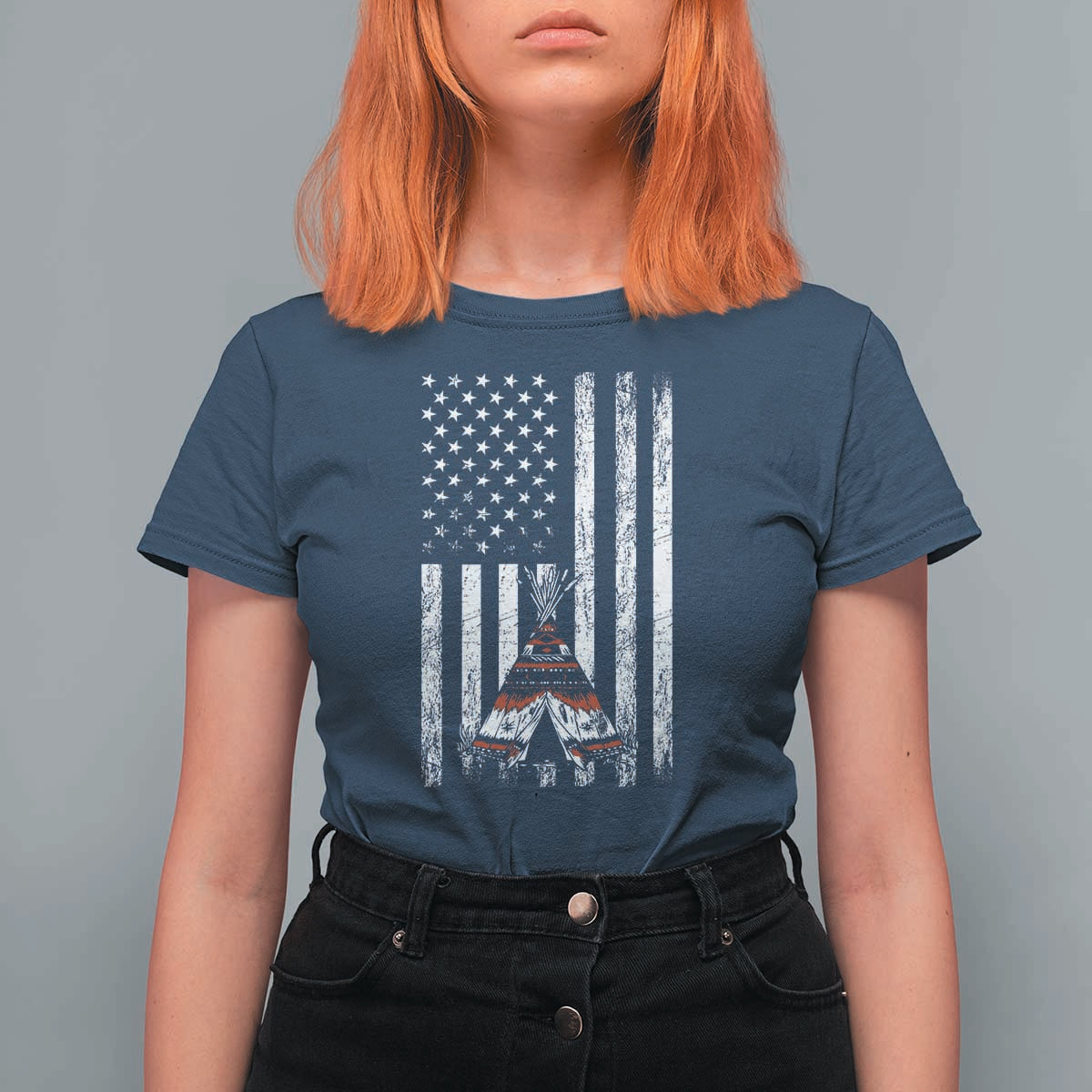 Teepee Pocket Native American T Shirt For Women American Flag Native Feather Pride Month Indigenous