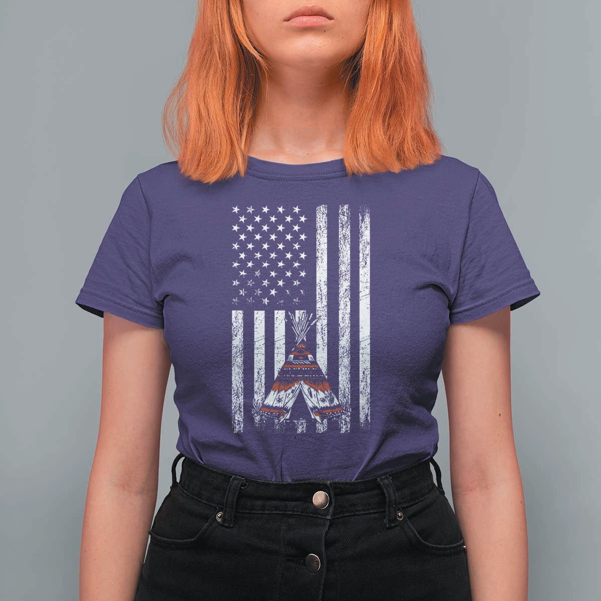 Teepee Pocket Native American T Shirt For Women American Flag Native Feather Pride Month Indigenous