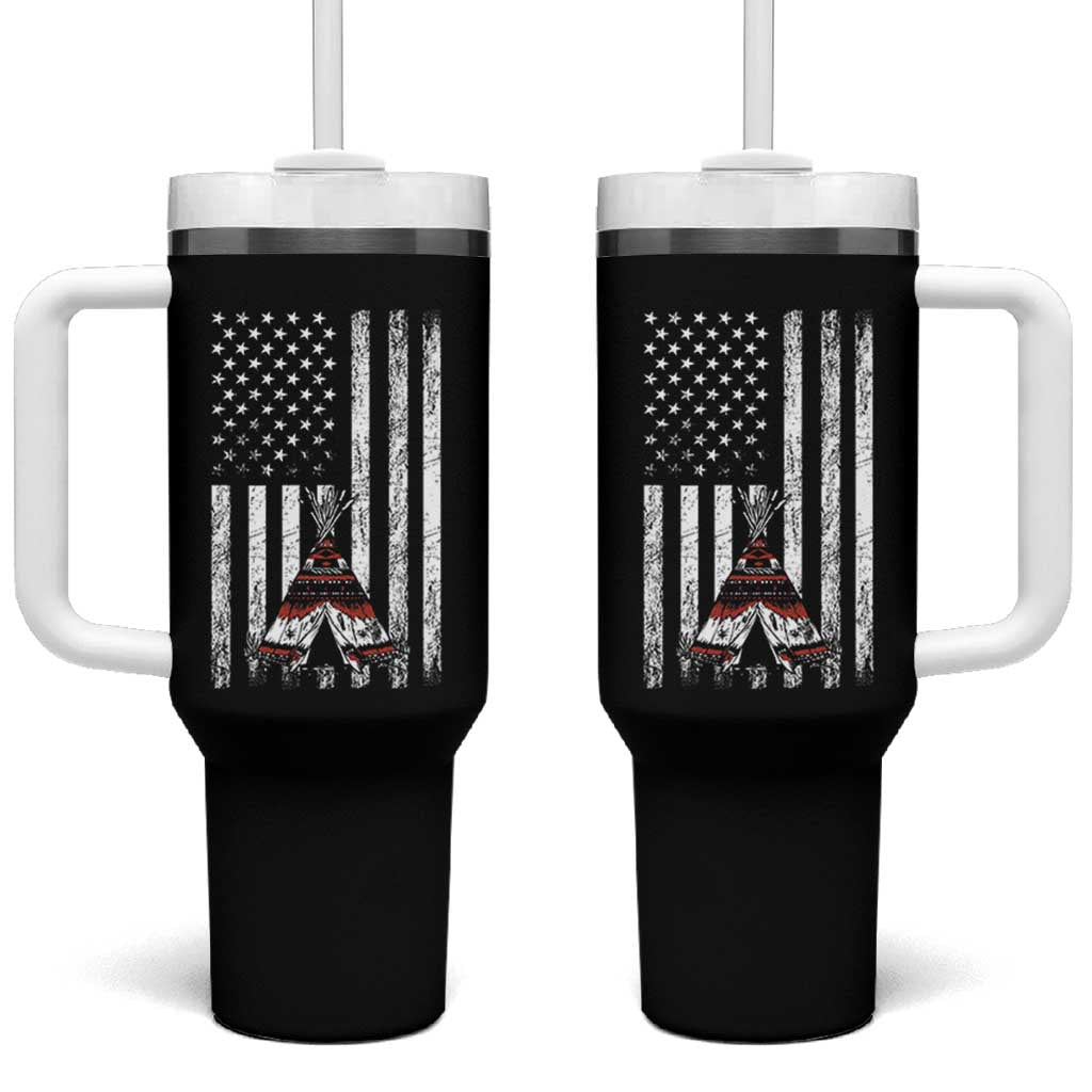 Teepee Pocket Native American Tumbler With Handle American Flag Native Feather Pride Month Indigenous