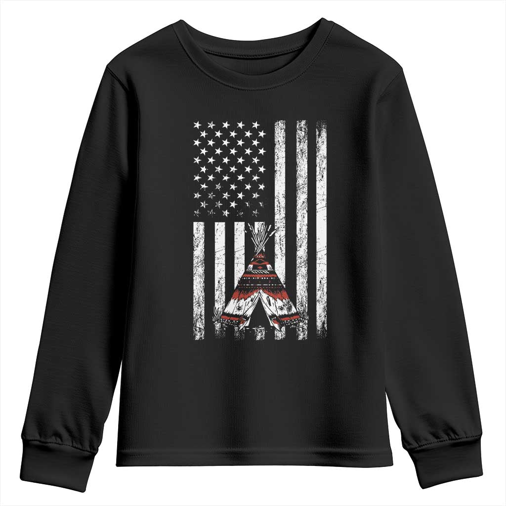 Teepee Pocket Native American Youth Sweatshirt American Flag Native Feather Pride Month Indigenous