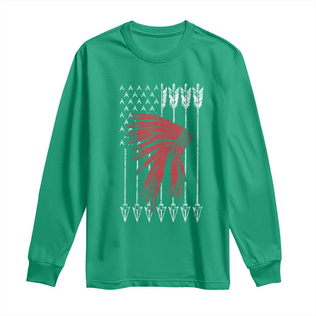 Native American Teepee American Flag Long Sleeve Shirt