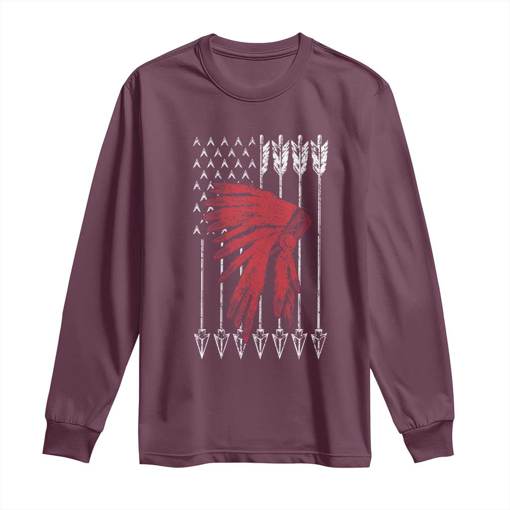 Native American Teepee American Flag Long Sleeve Shirt