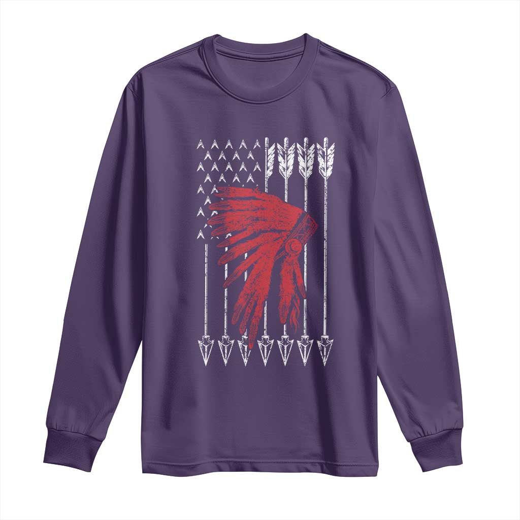 Native American Teepee American Flag Long Sleeve Shirt