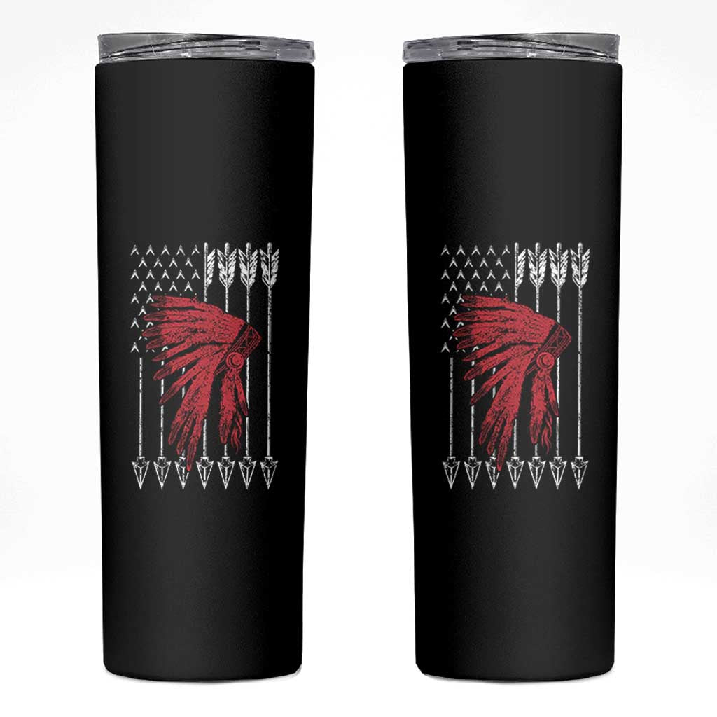 Native American Teepee American Flag Skinny Tumbler