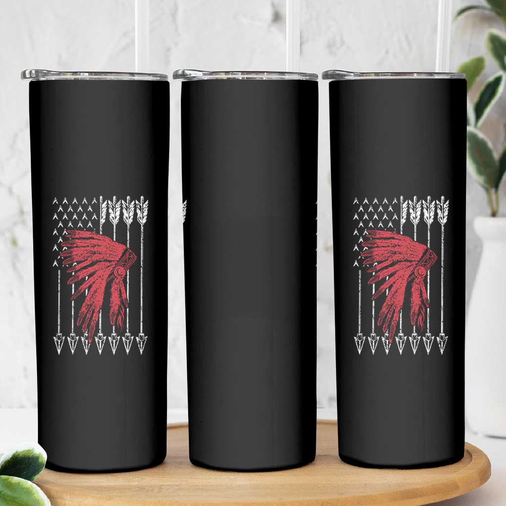 Native American Teepee American Flag Skinny Tumbler