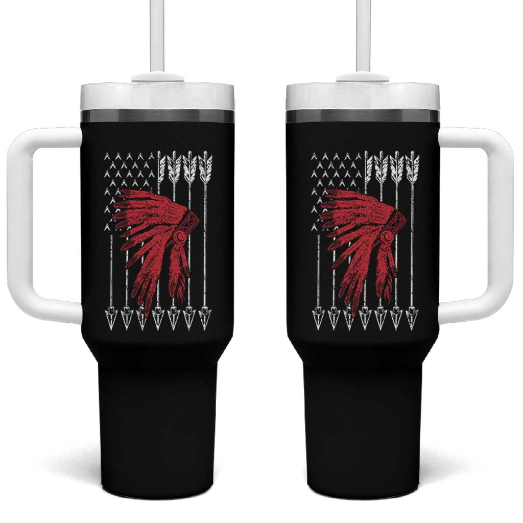 Native American Teepee American Flag Tumbler With Handle