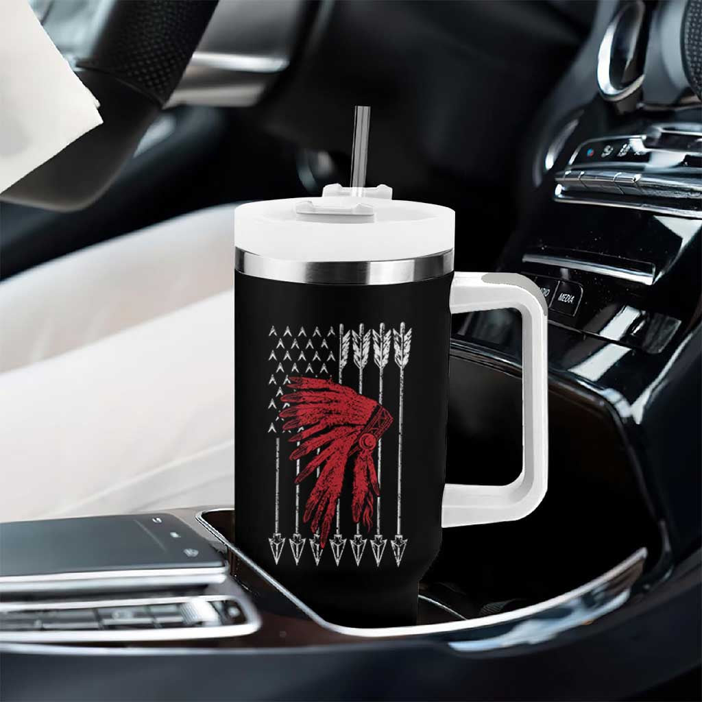 Native American Teepee American Flag Tumbler With Handle