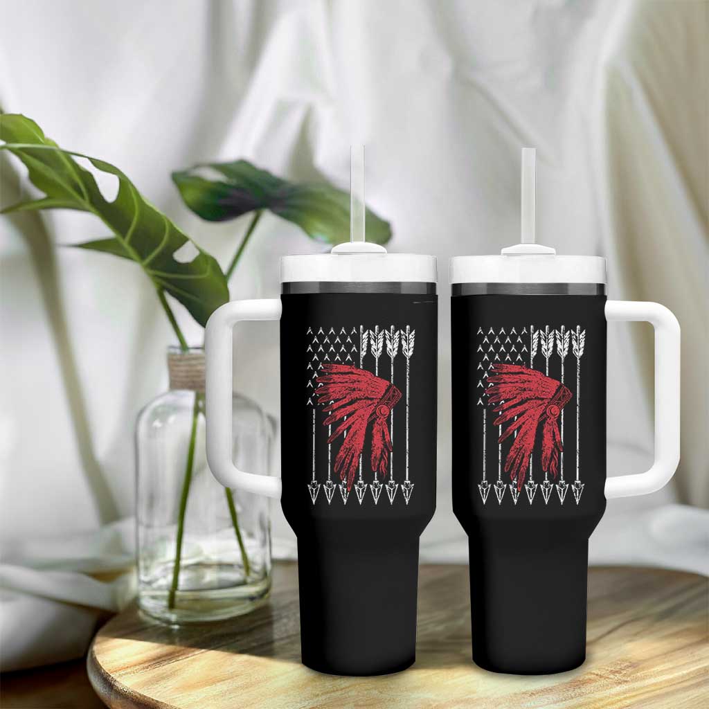Native American Teepee American Flag Tumbler With Handle