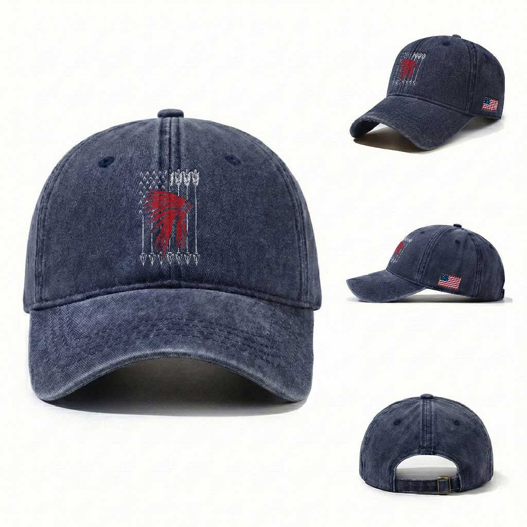 Native American Teepee American Flag Washed Cotton Baseball Cap