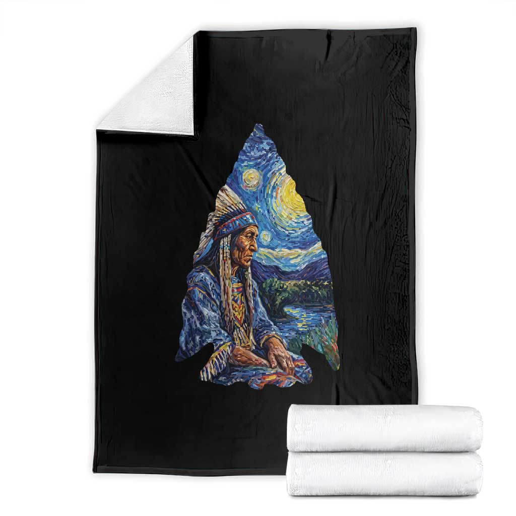 Native American Arrowhead Hunter Starry Night Throw Blanket