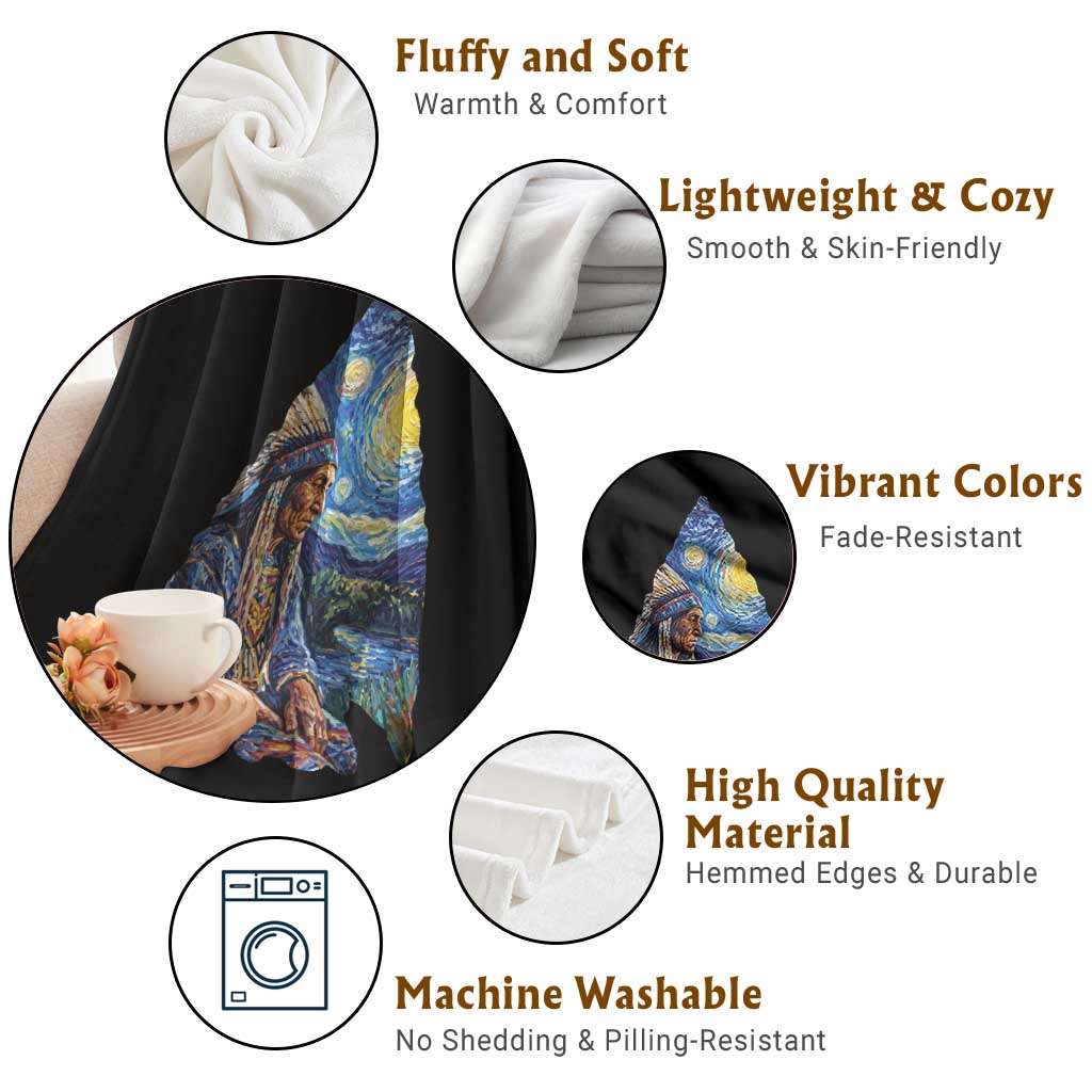 Native American Arrowhead Hunter Starry Night Throw Blanket