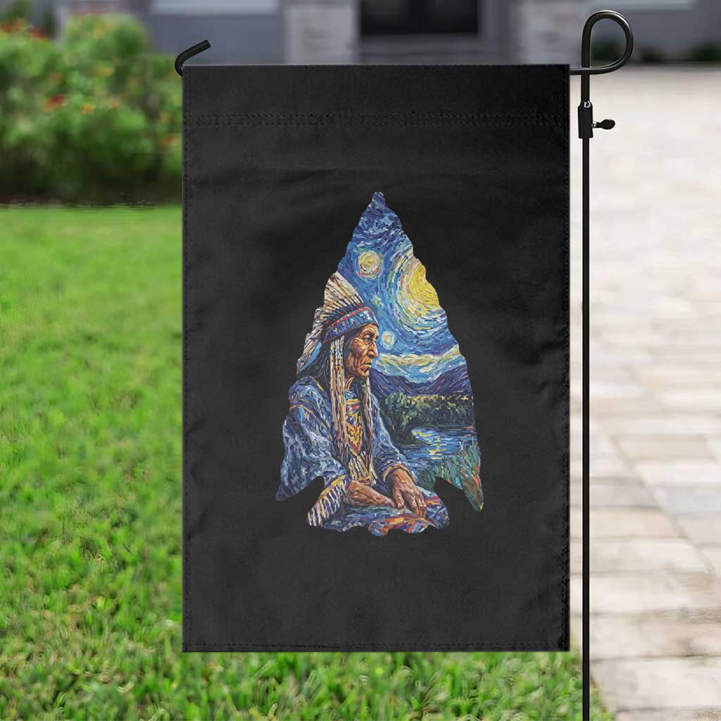 Native American Arrowhead Hunter Starry Night Garden Flag