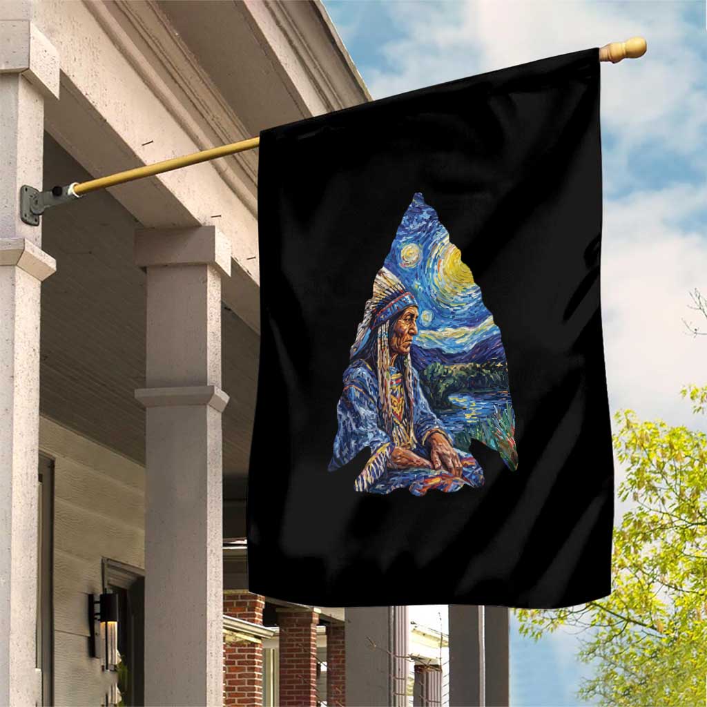Native American Arrowhead Hunter Starry Night Garden Flag