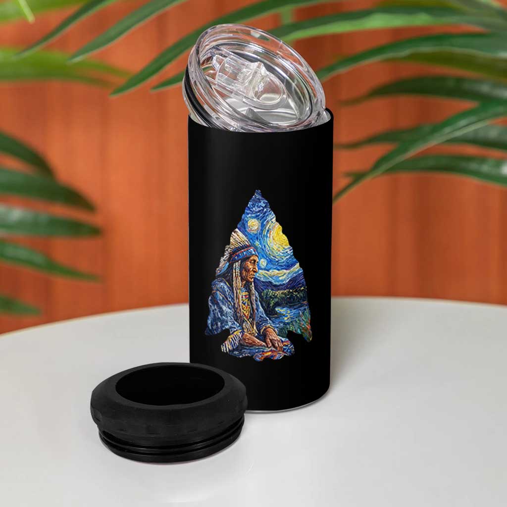 Native American Arrowhead Hunter Starry Night 4 in 1 Can Cooler Tumbler
