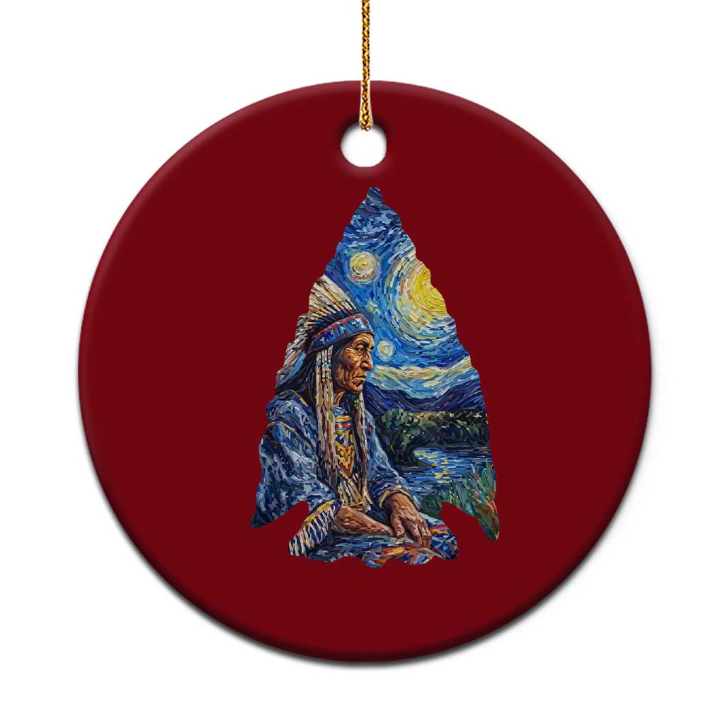 Native American Arrowhead Hunter Starry Night Ceramic Ornament