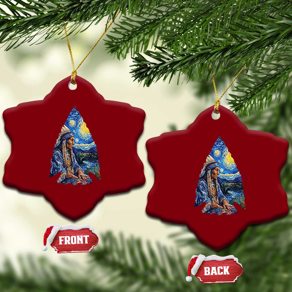 Native American Arrowhead Hunter Starry Night Ceramic Ornament