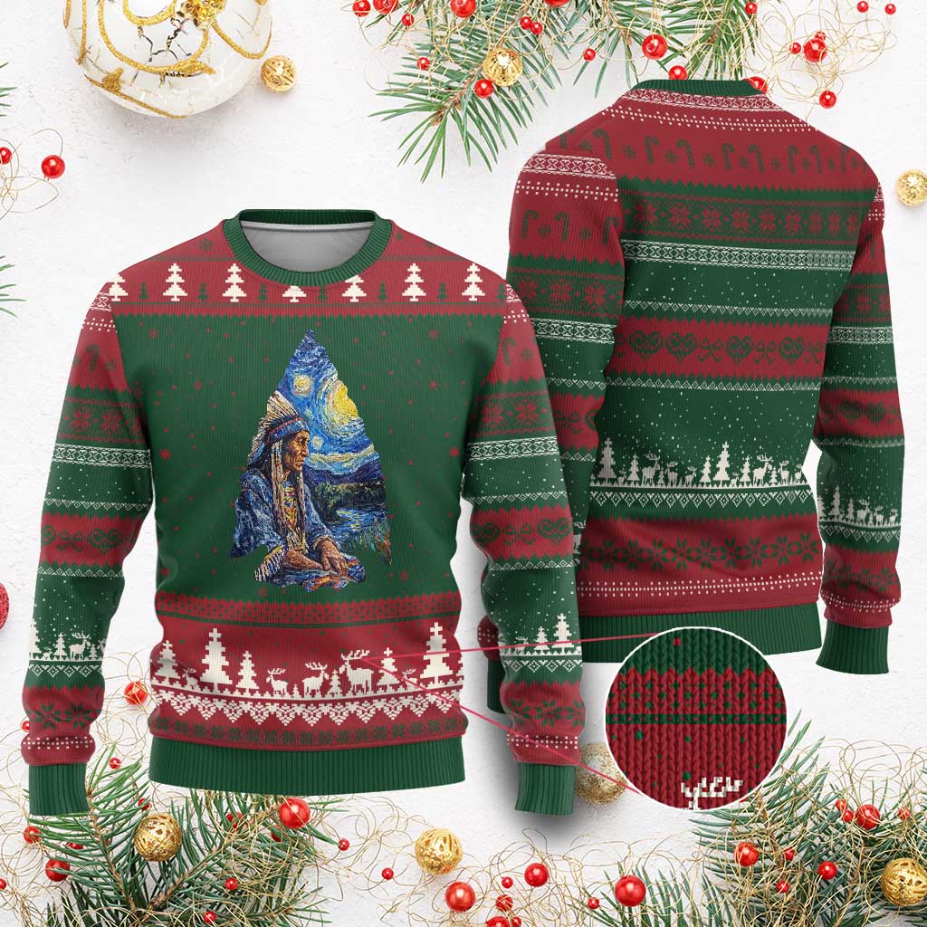 Native American Arrowhead Hunter Starry Night Ugly Christmas Sweater