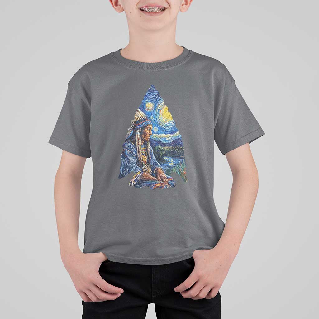 Native American Arrowhead Hunter Starry Night T Shirt For Kid
