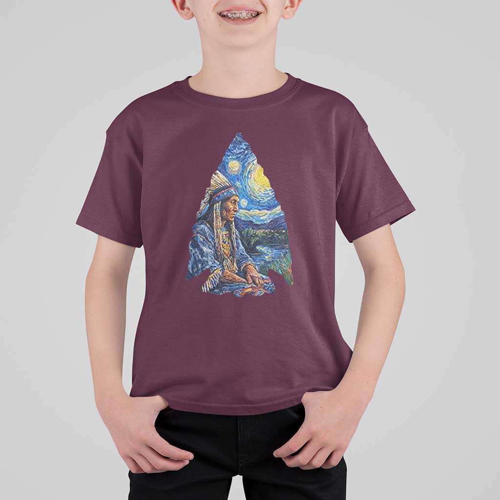 Native American Arrowhead Hunter Starry Night T Shirt For Kid