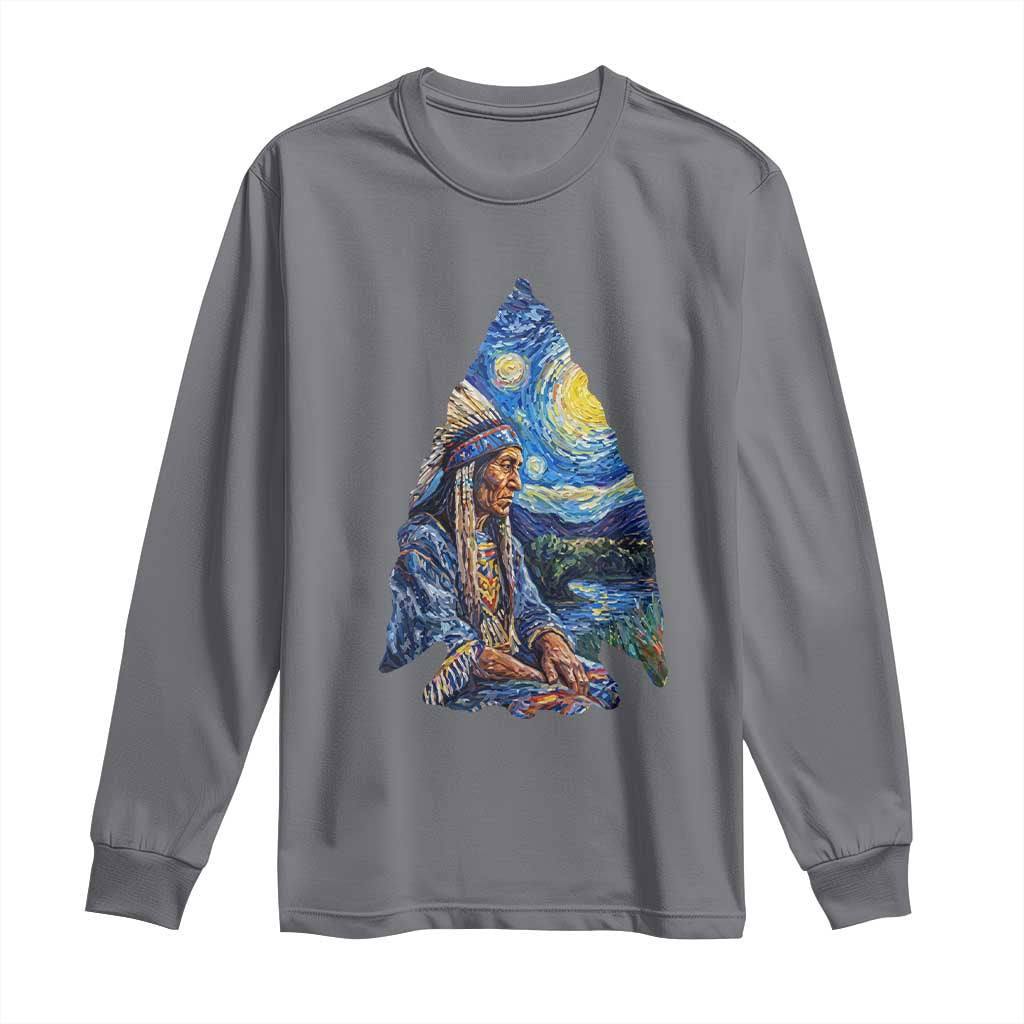 Native American Arrowhead Hunter Starry Night Long Sleeve Shirt