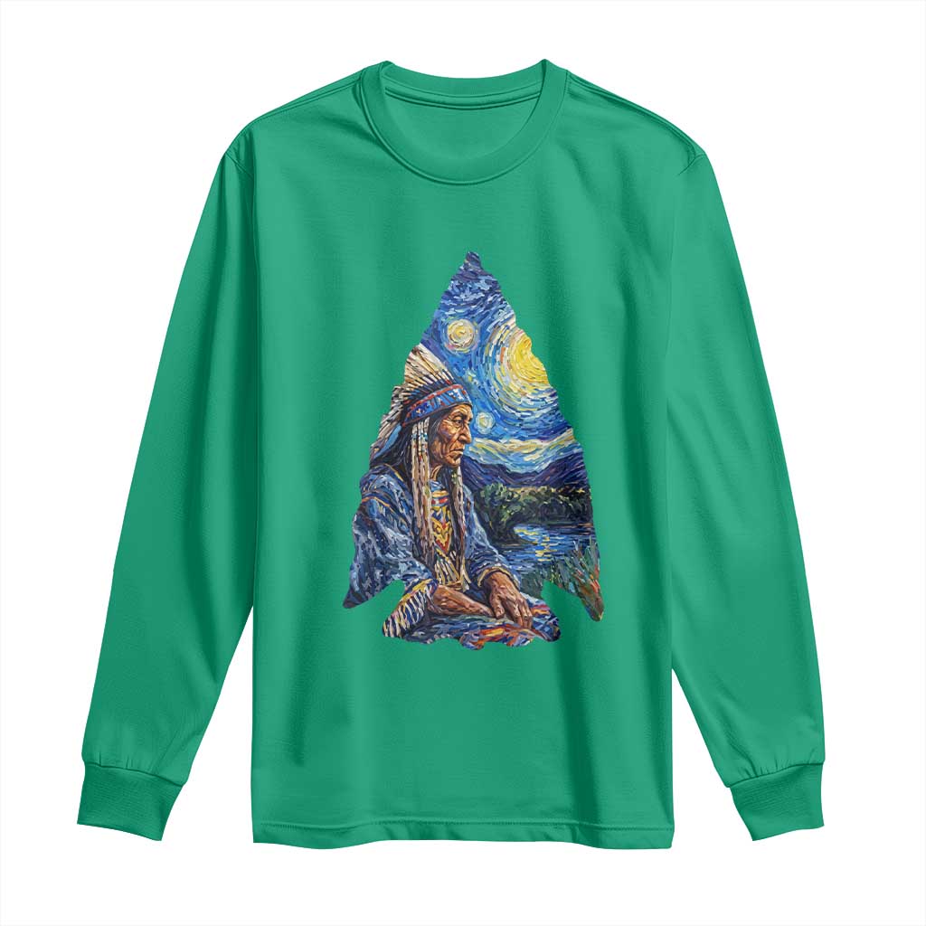 Native American Arrowhead Hunter Starry Night Long Sleeve Shirt