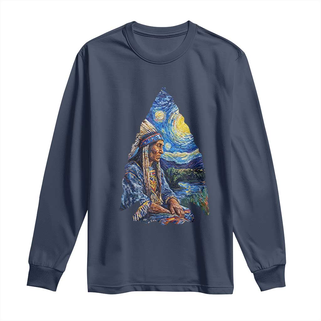 Native American Arrowhead Hunter Starry Night Long Sleeve Shirt
