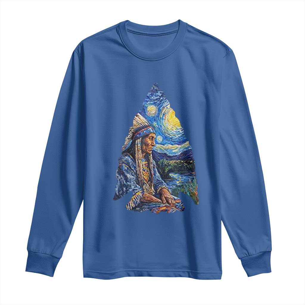 Native American Arrowhead Hunter Starry Night Long Sleeve Shirt