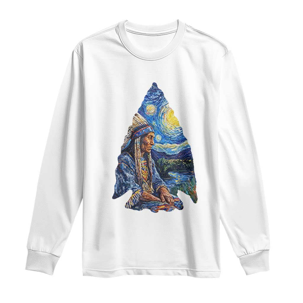 Native American Arrowhead Hunter Starry Night Long Sleeve Shirt