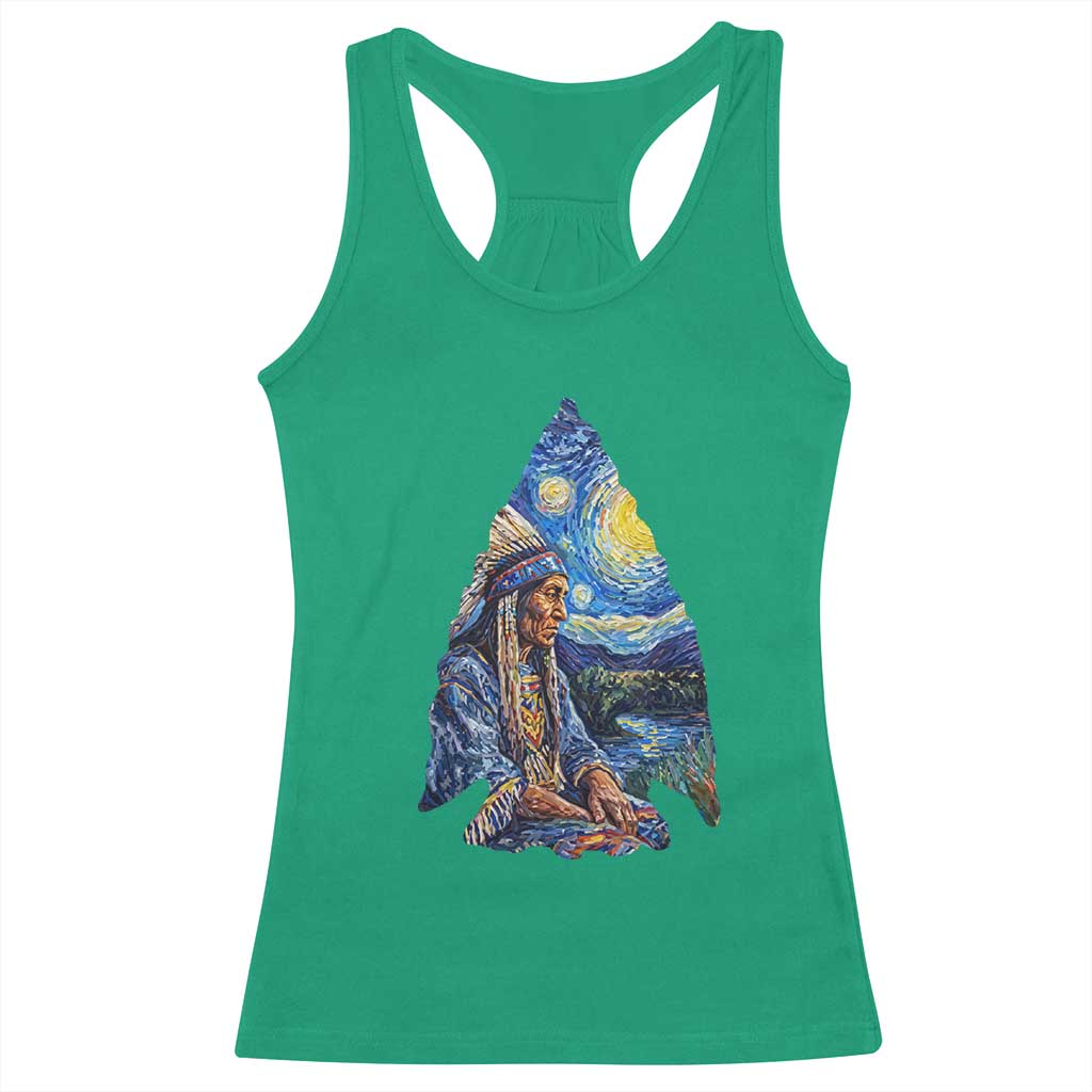 Native American Arrowhead Hunter Starry Night Racerback Tank Top
