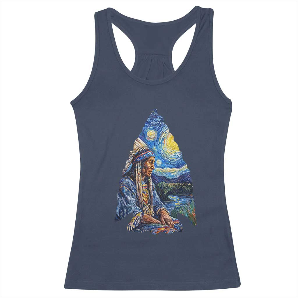 Native American Arrowhead Hunter Starry Night Racerback Tank Top