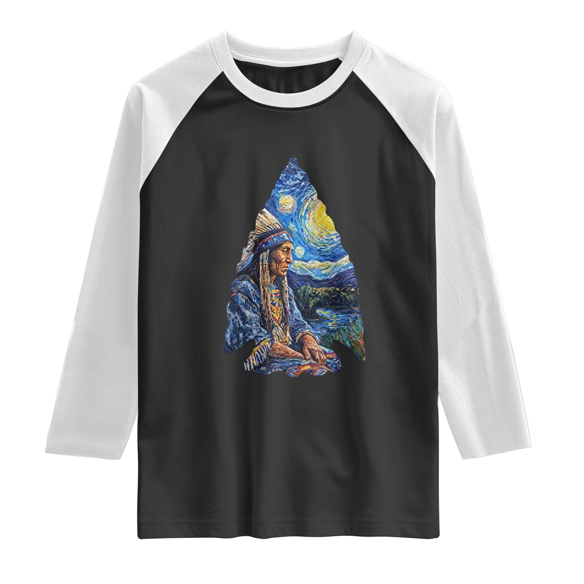 Native American Arrowhead Hunter Starry Night Raglan Shirt