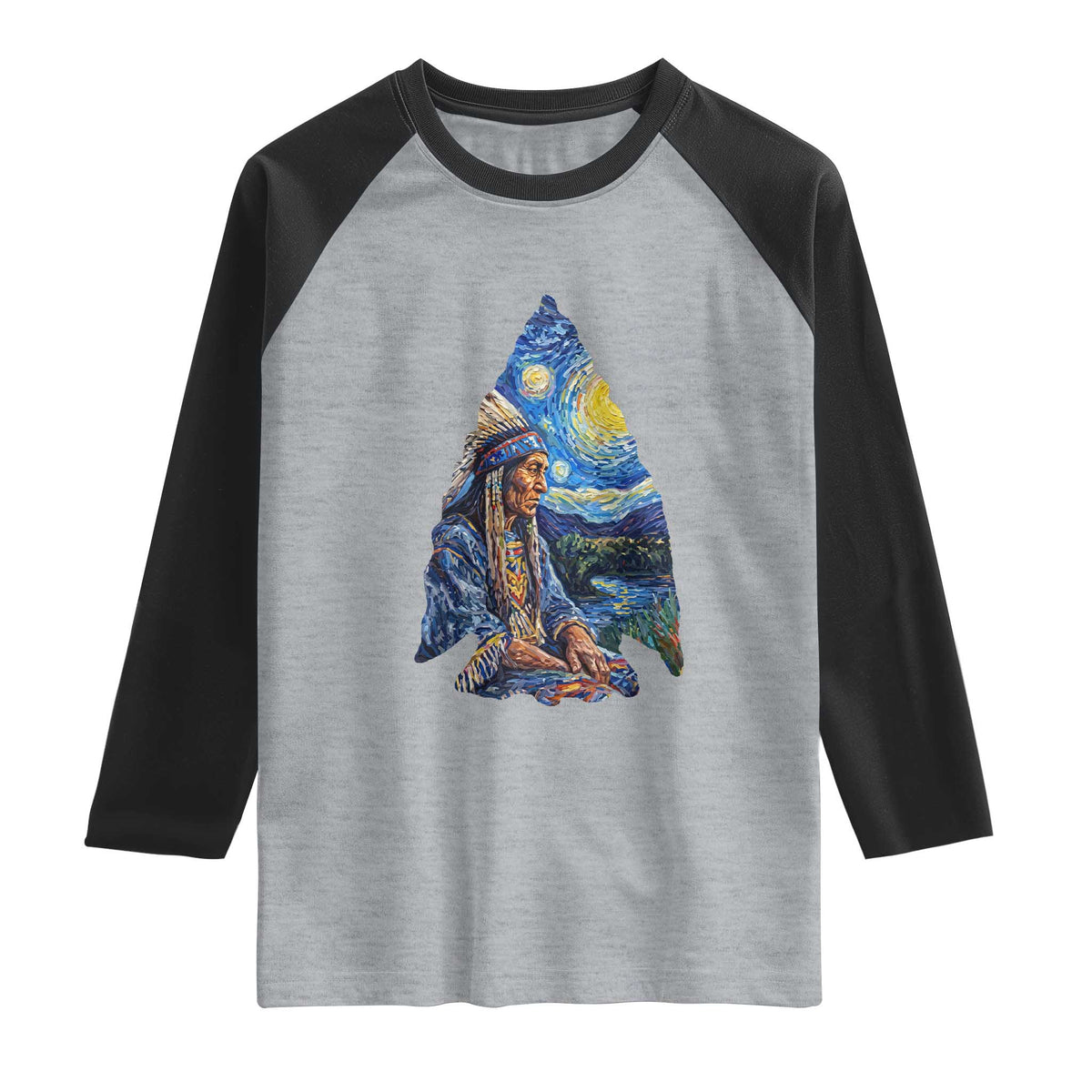 Native American Arrowhead Hunter Starry Night Raglan Shirt