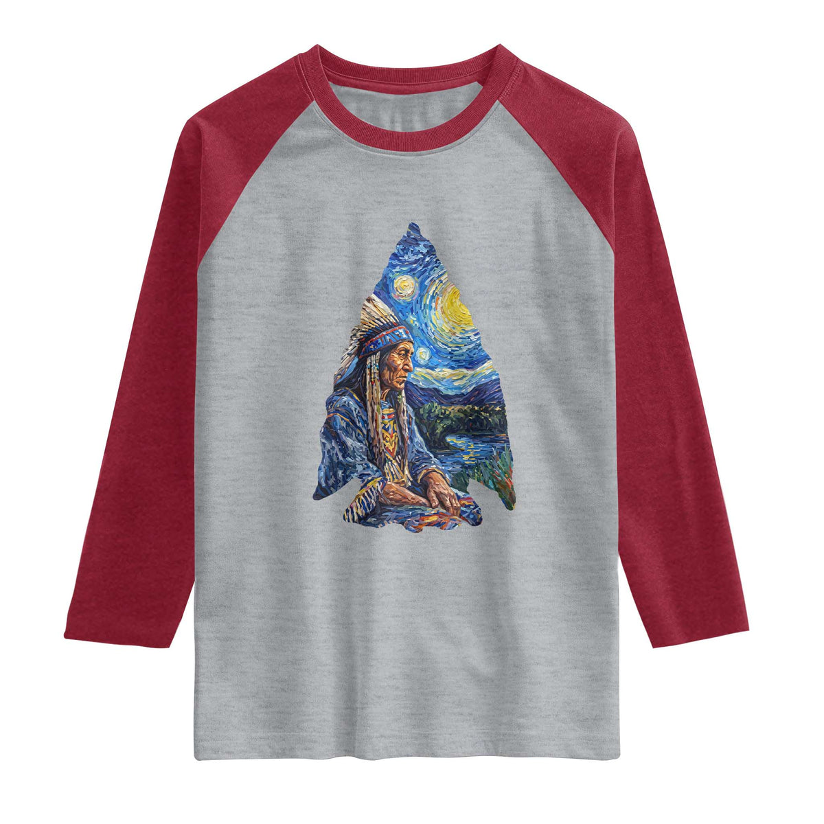 Native American Arrowhead Hunter Starry Night Raglan Shirt
