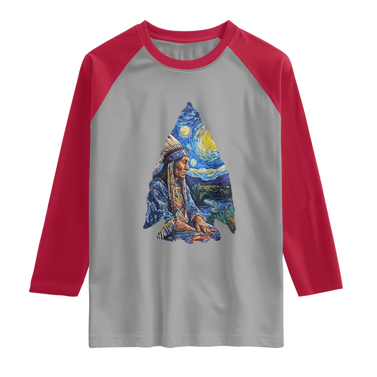 Native American Arrowhead Hunter Starry Night Raglan Shirt