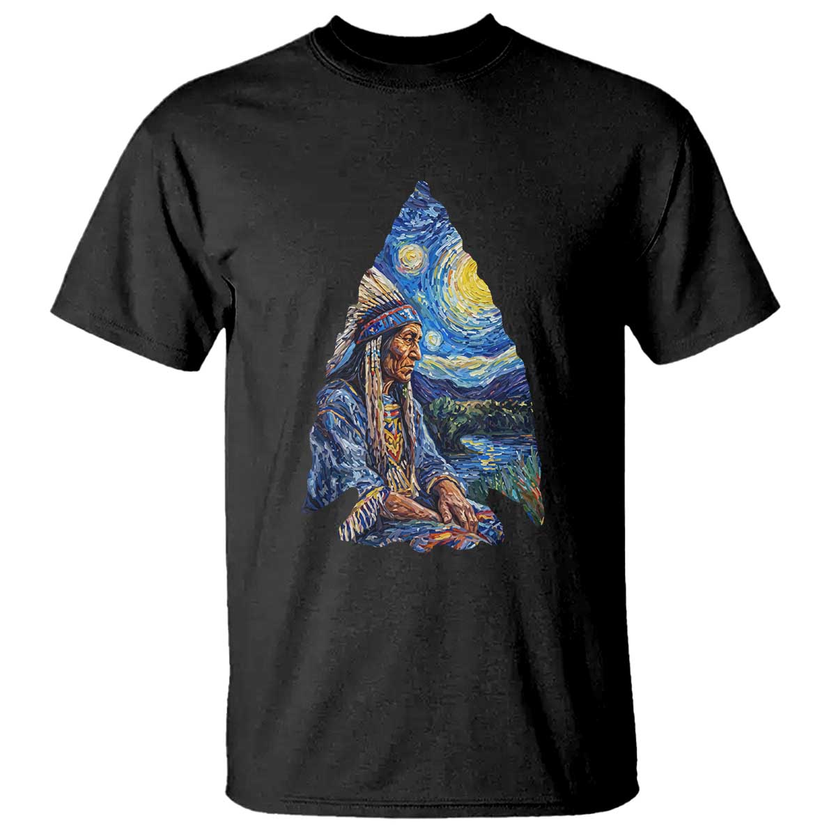 Native American Arrowhead Hunter Starry Night T Shirt