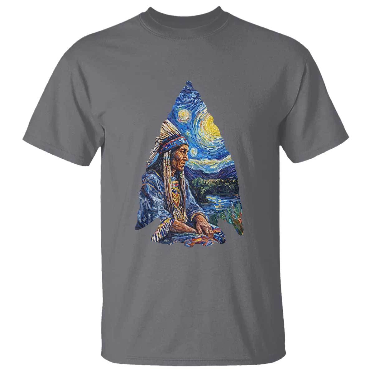 Native American Arrowhead Hunter Starry Night T Shirt