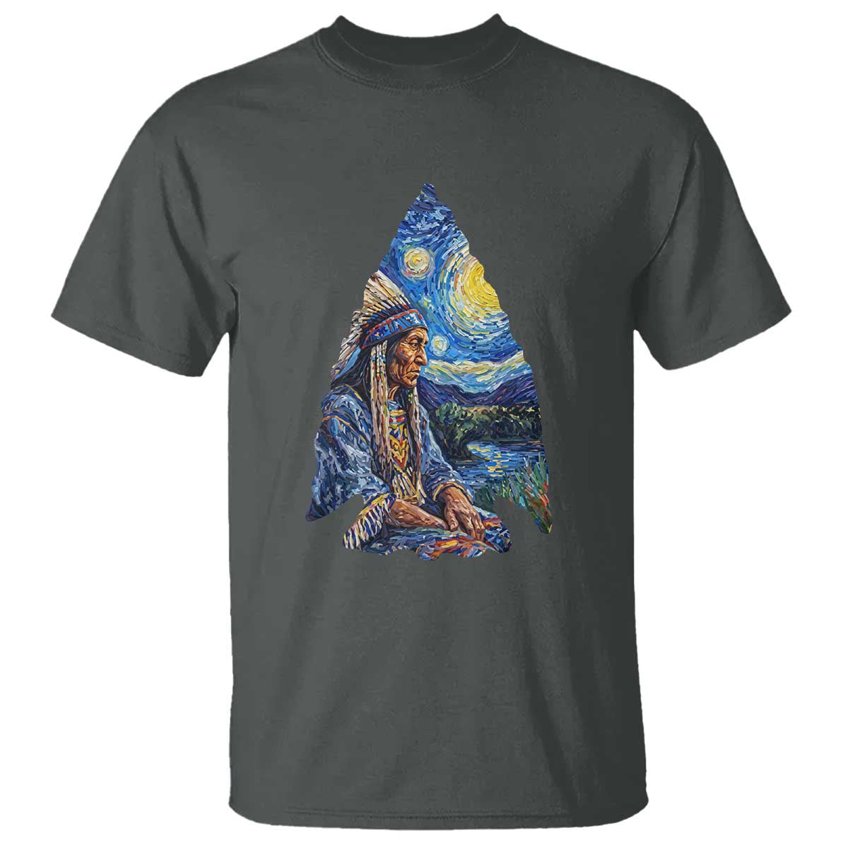 Native American Arrowhead Hunter Starry Night T Shirt