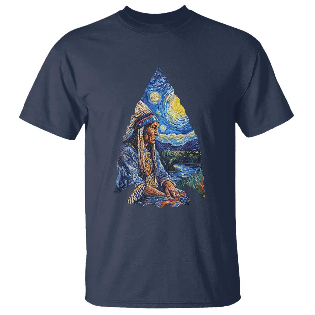 Native American Arrowhead Hunter Starry Night T Shirt
