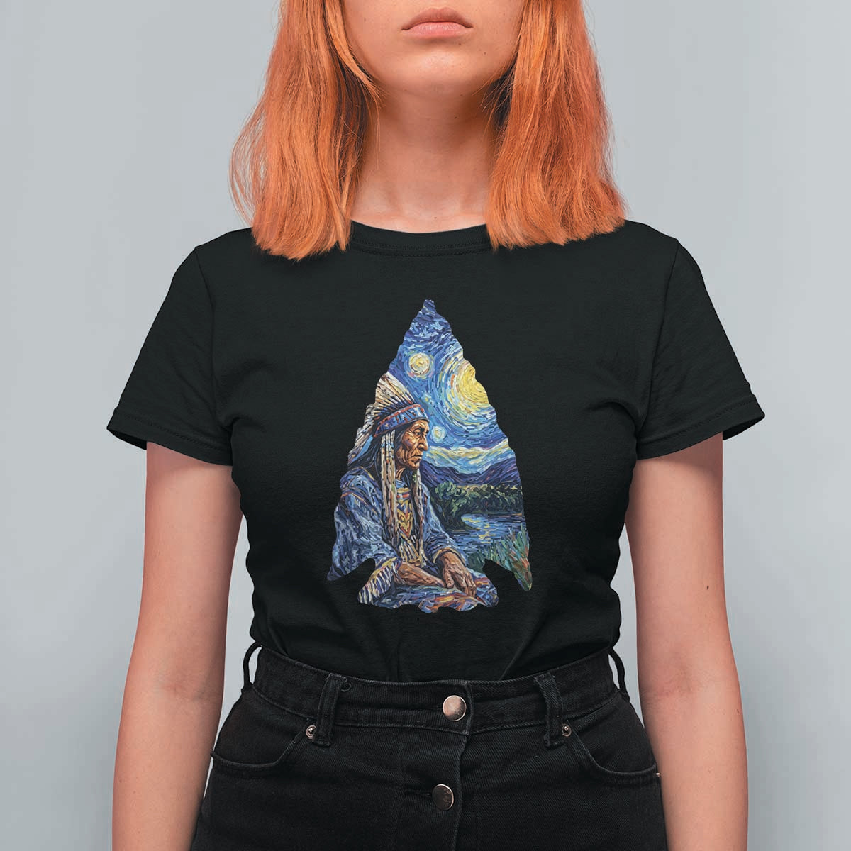Native American Arrowhead Hunter Starry Night T Shirt For Women