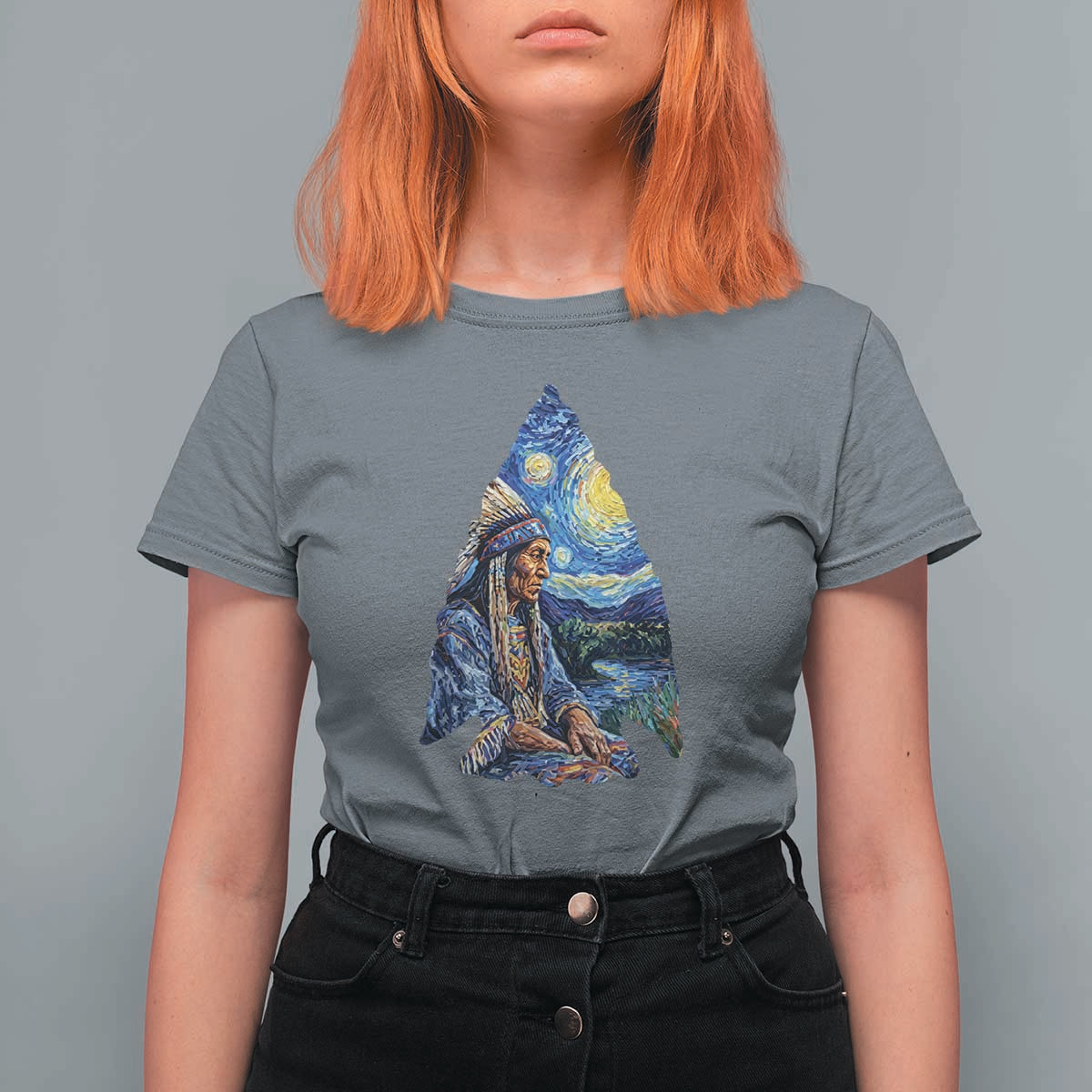 Native American Arrowhead Hunter Starry Night T Shirt For Women
