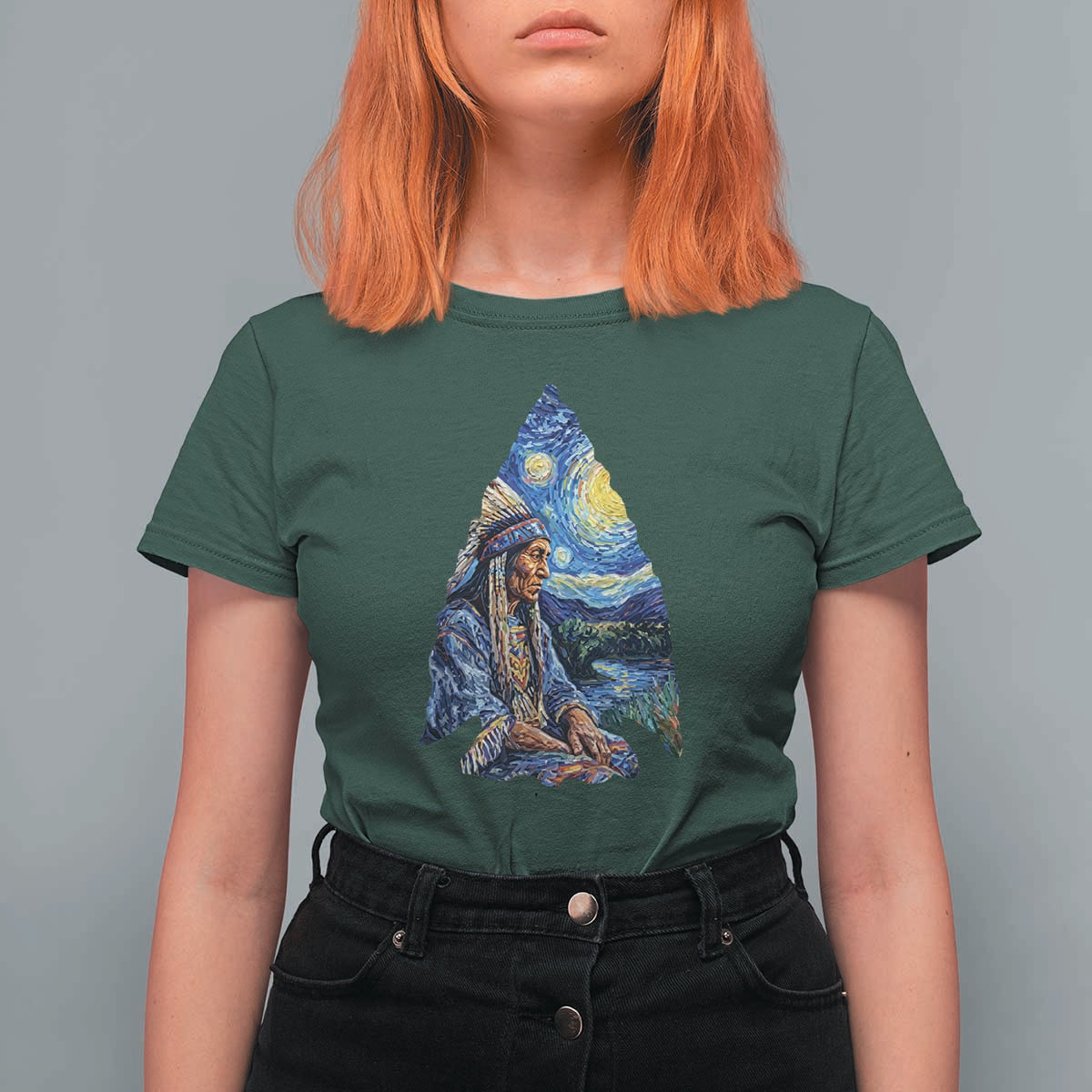 Native American Arrowhead Hunter Starry Night T Shirt For Women
