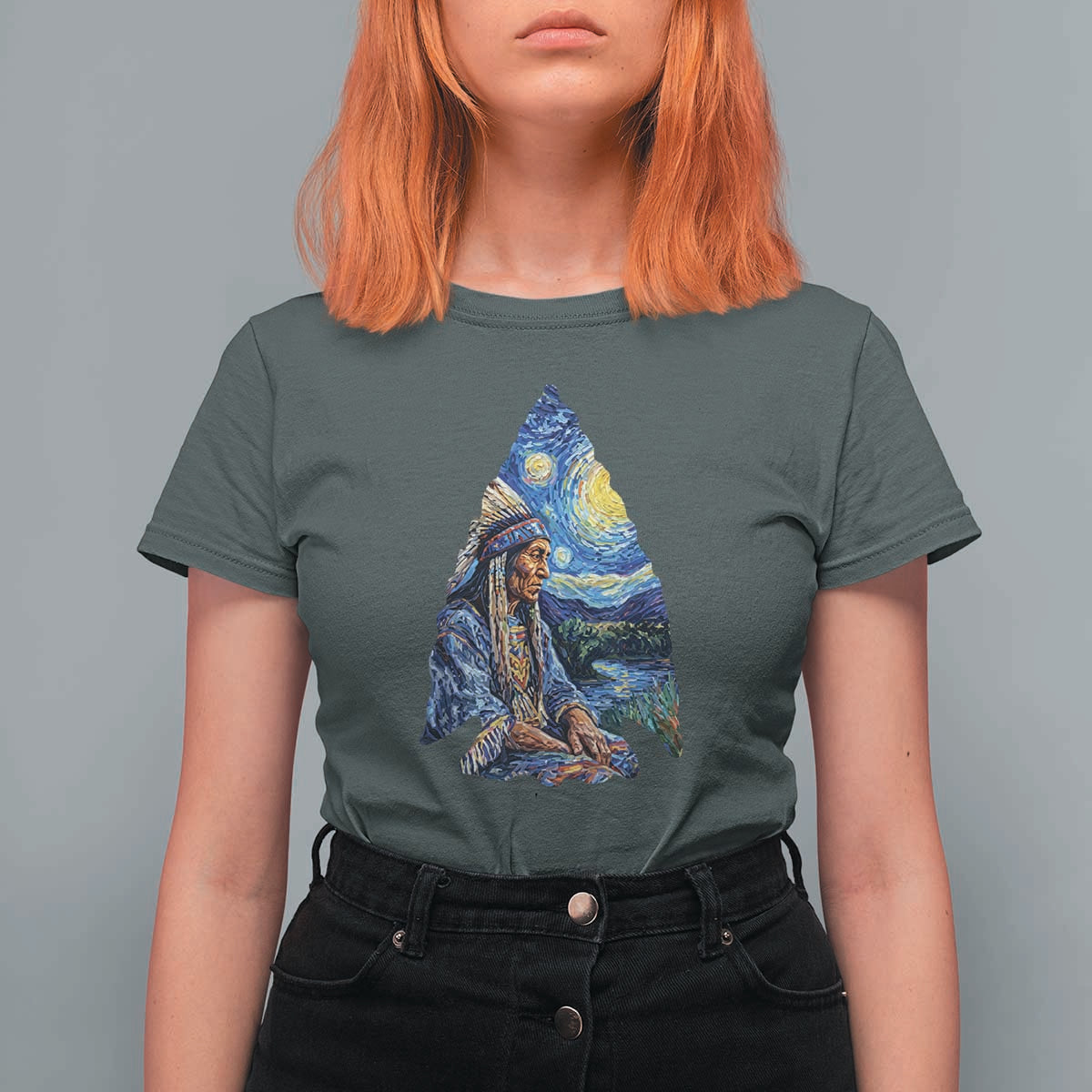 Native American Arrowhead Hunter Starry Night T Shirt For Women