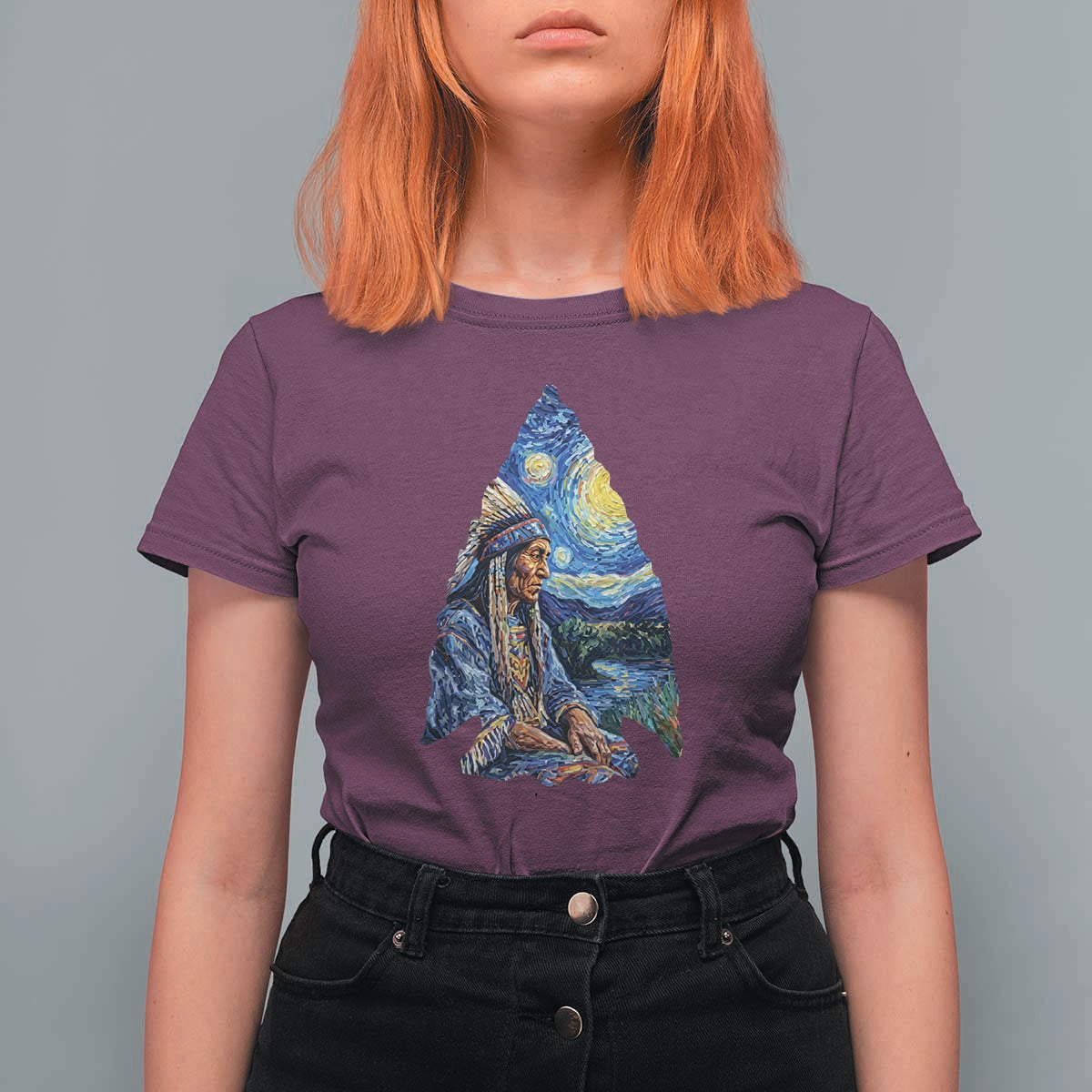 Native American Arrowhead Hunter Starry Night T Shirt For Women