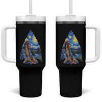 Native American Arrowhead Hunter Starry Night Tumbler With Handle