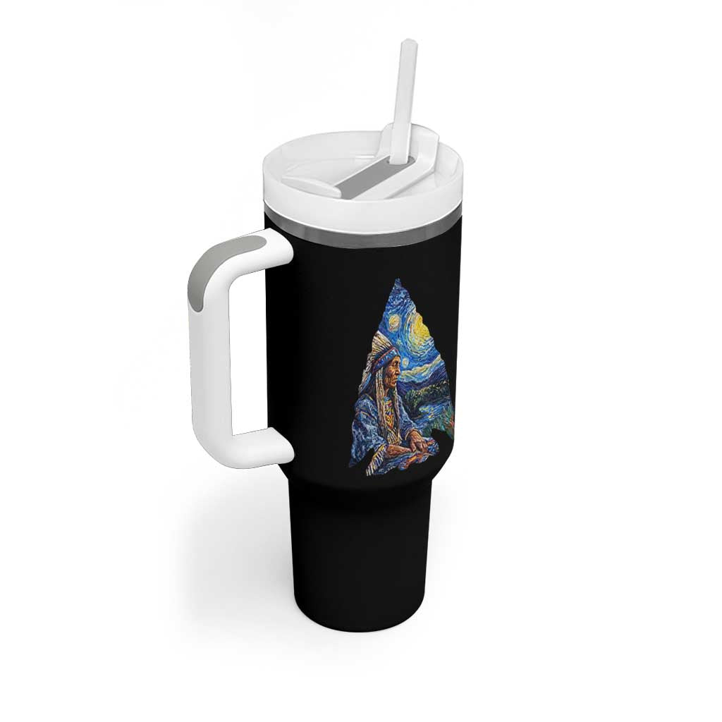 Native American Arrowhead Hunter Starry Night Tumbler With Handle