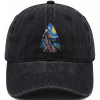 Native American Arrowhead Hunter Starry Night Washed Cotton Baseball Cap