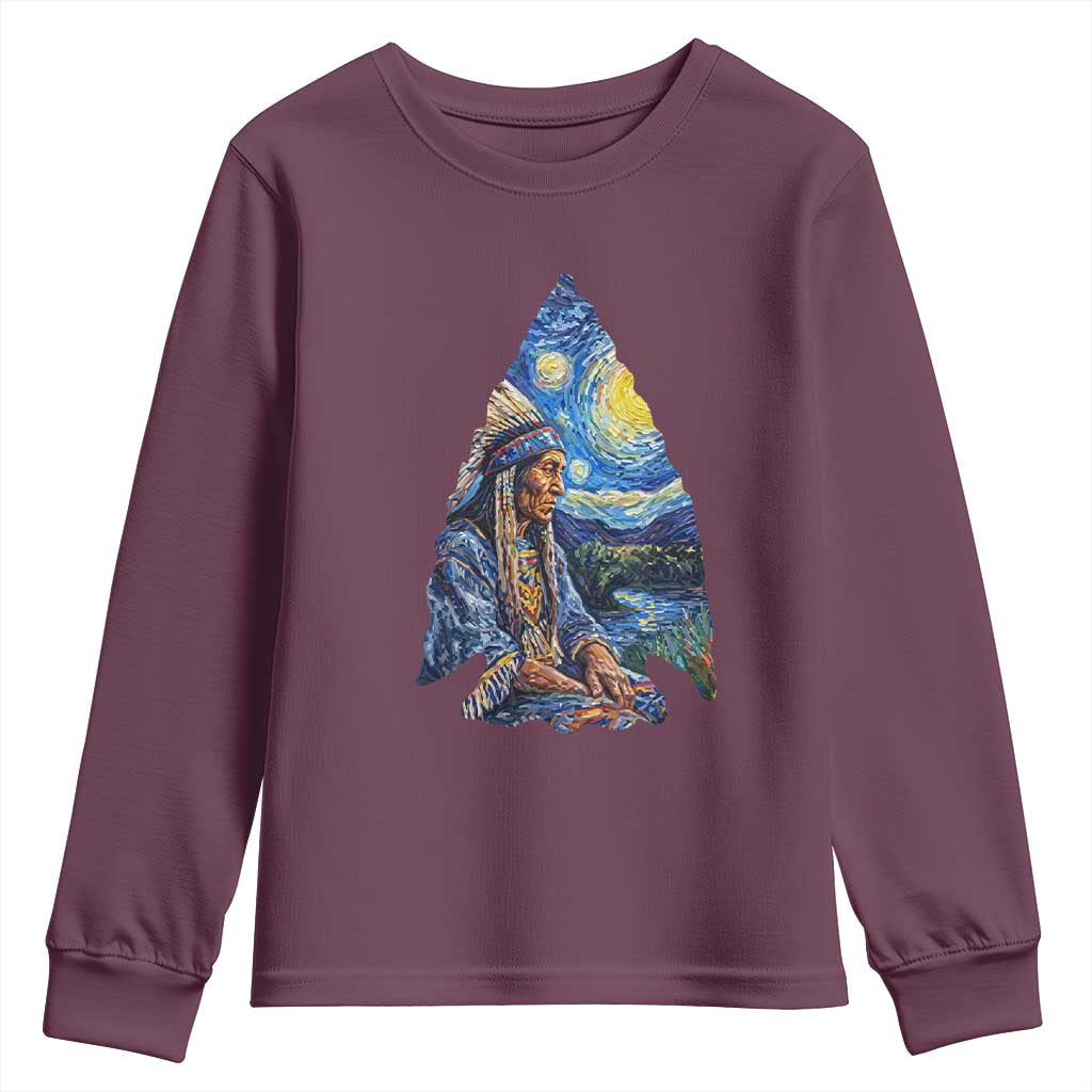 Native American Arrowhead Hunter Starry Night Youth Sweatshirt
